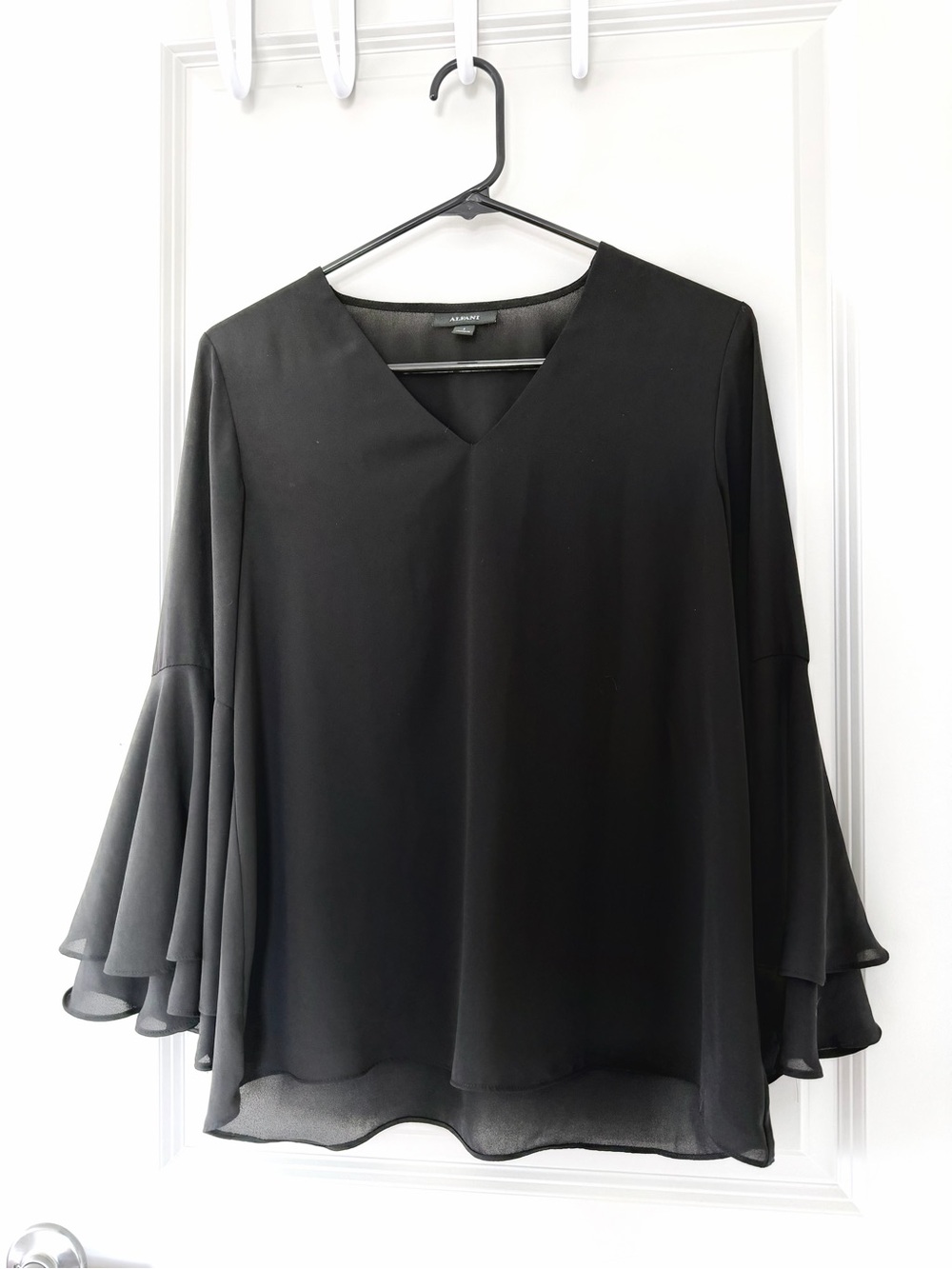 Alfani Black V-Neck Layered Flutter Sleeve Blouse